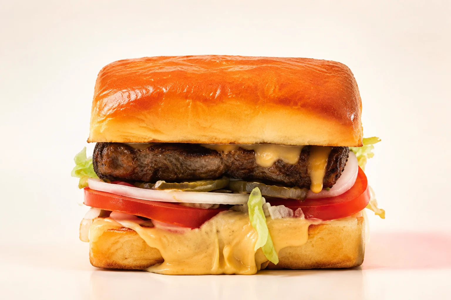The signature square Cube Burger with Angus beef, cheese and Cube sauce